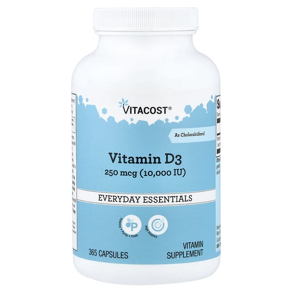 Vitacost, Vitamin D3, 250 mcg (10,000 IU), 365 Capsules — product photo 1