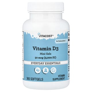 Vitacost, Vitamin D3 Mini Gels, 50 mcg (2,000 IU), 365 Softgels