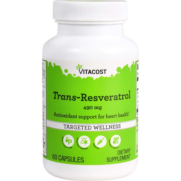 Vitacost, Trans-Resveratrol, 490 mg, 60 Capsules — product photo 1