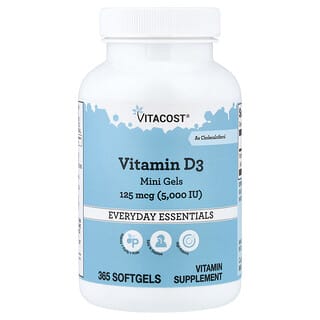 Vitacost, Vitamin D3 Mini Gels, 125 mcg (5,000 IU), 365 Softgels