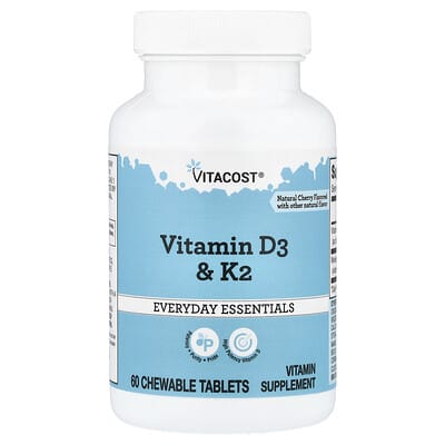 Vitacost, Everyday Essentials, Vitamin D3 & K2, Natural Cherry, 60 Chewable Tablets