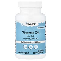 Vitacost, Vitamin D3 Mini Gels, 125 mcg (5,000 IU), 200 Capsules