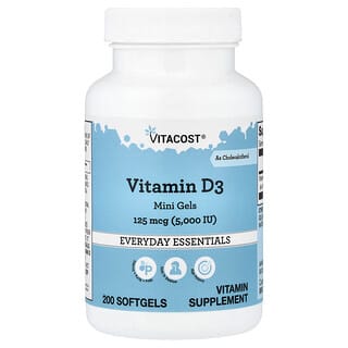 Vitacost, Vitamin D3 Mini Gels, 125 mcg (5,000 IU), 200 Softgels