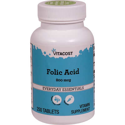 Vitacost, Folic Acid, 800 mcg, 250 Tablets