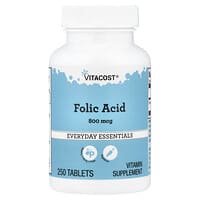 Vitacost（ビタコスト）, Everyday Essentials, Folic Acid, 800 mcg, 250 Tablets