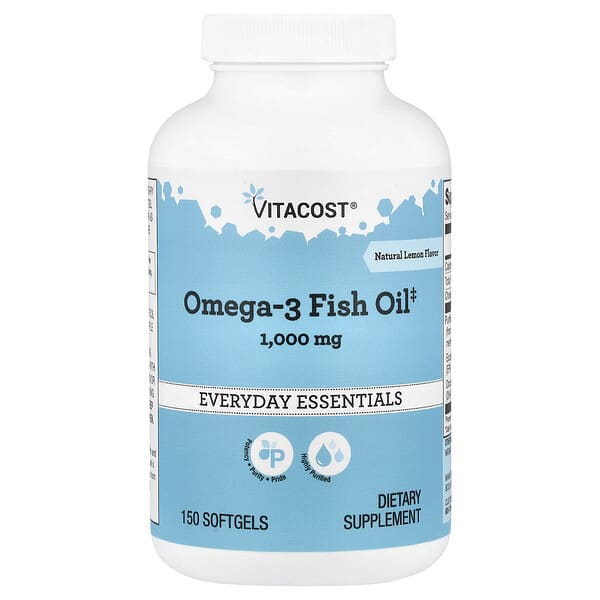 Vitacost, Omega-3 Fish Oil, Natural Lemon, 1,000 mg, 150 Softgels — product photo 1