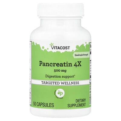 Vitacost, Pancreatin 4X, 500 mg, 50 Capsules