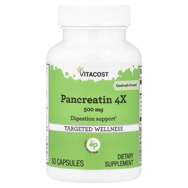 Vitacost, 판크레아틴 4X, 500mg, 캡슐 50정