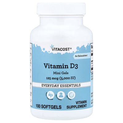 Vitacost, Vitamin D3 Mini Gels, 125 mcg (5,000 IU), 100 Softgels