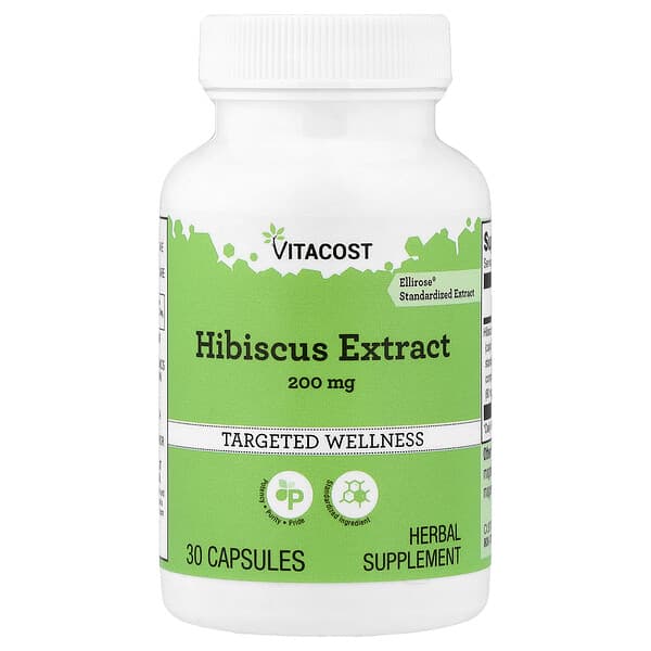 Vitacost, Hibiscus Extract, 200 mg, 30 Capsules — product photo 1
