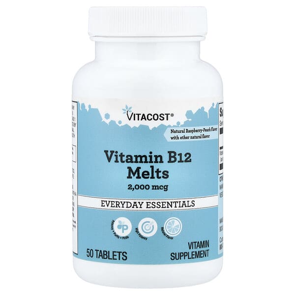 Vitacost, Vitamin B12 Melts, Natural Raspberry-Peach, 2,000 mcg, 50 Tablets — product photo 1