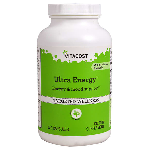 Vitacost, 울트라 에너지, 벌 꽃가루 및 로열젤리 함유, 캡슐 270정