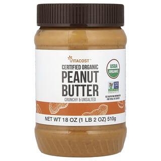 Vitacost, Certified Organic Peanut Butter, Crunchy & Unsalted, 18 oz (510 g)