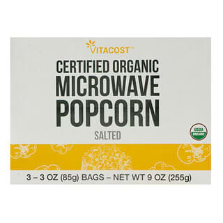 Vitacost, Certified Organic Microwave Popcorn, Salted, 3 Bags, 3 oz (85 g) Each
