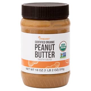 Vitacost, Certified Organic Peanut Butter, Smooth & Salted, 18 oz (510 g)