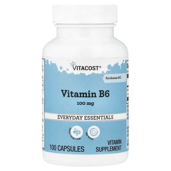 Vitacost, 비타민B6 피리독신HCl, 100mg, 캡슐 100정