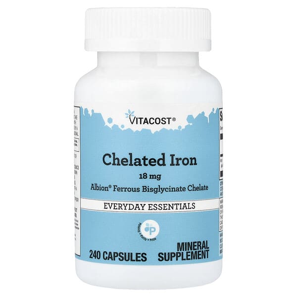 Vitacost, 킬레이트화 철분, 18mg, 캡슐 240정