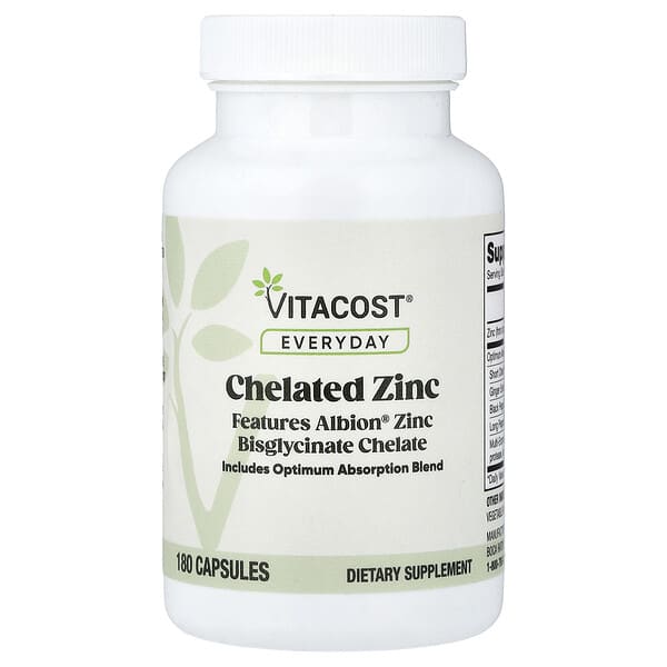 Vitacost, Everyday, Chelated Zinc Featuring Albion® Zinc Bisglycinate Chelate, 180 Capsules — product photo 1