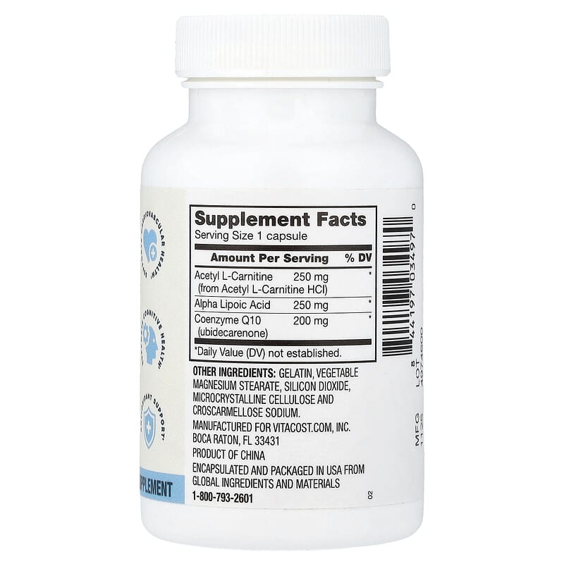 Advanced, Acetyl L-Carnitine, Alpha Lipoic Acid and CoQ10, 60 Capsules