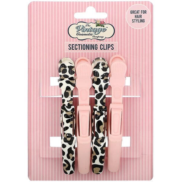 The Vintage Cosmetic Co.‏, Sectioning Clips, Pink, 4 Clips