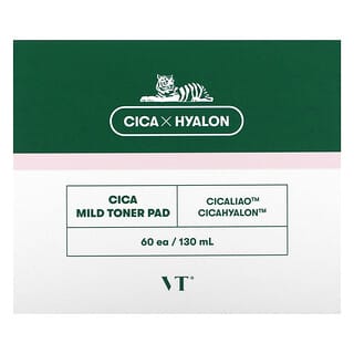 VT Cosmetics, Tampons toniques doux Cica, 60 serviettes, 130 ml
