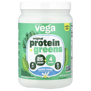 Vega, Proteína original de origen vegetal más verduras de hoja, Vainilla cremosa, 510 g (1 lb 2 oz)