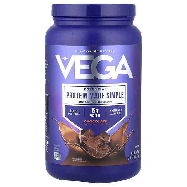 Vega, 에센셜, 단순한 단백질, 식물성 단백질, 초콜릿, 1.03kg(2lb 4.3oz)