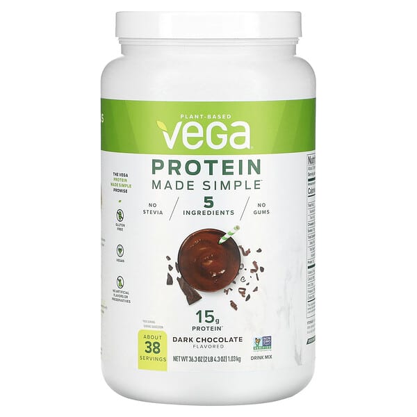 Vega, Plant-Based Protein Made Simple, Dark Chocolate, 2 lb 4.3 oz (1. ...