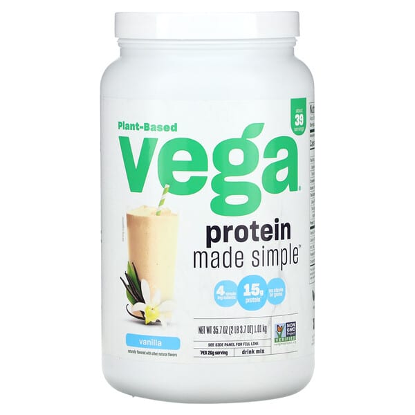 Vega, Plant-Based, Protein Made Simple, Vanilla, 2 lbs (3.7 oz)