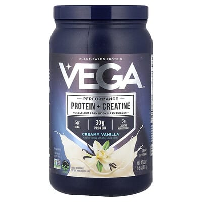 Vega, Plant-Based Performance Boosting Protein + Creatine, Creamy Vanilla, 1 lb 6 oz (624 g)