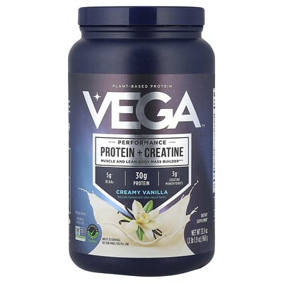 Vega, Plant-Based Performance Protein + Creatine, Creamy Vanilla, 2 lb 1.9 oz (960 g)