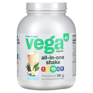 Vega, Batido orgánico todo en uno a base de plantas, Vainilla francesa`` 1,6 kg (3 lb 10,1 oz)