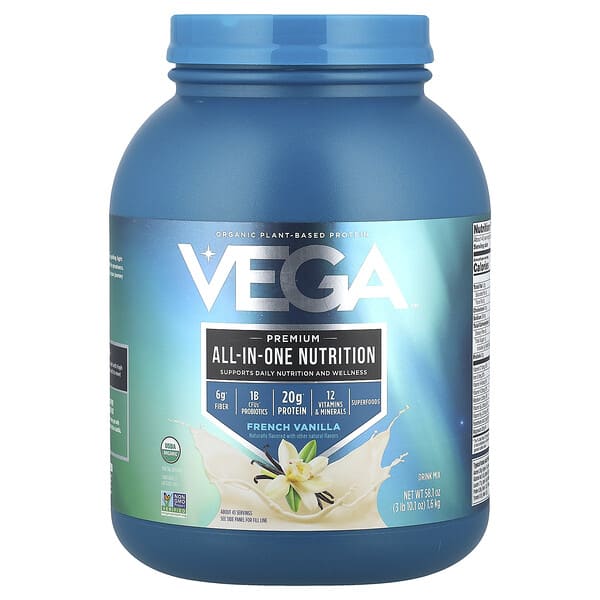 Vega, Organic Plant-Based Protein, Premium All-In-One Nutrition, French Vanilla , 3 lb 10.1 oz (1.6 