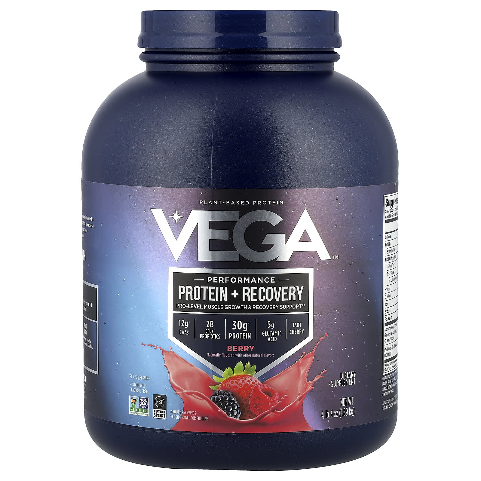 Vega, Sport, растительный протеин премиального качества, ягодный вкус, 1,89 кг (4 фунта 3 унции)