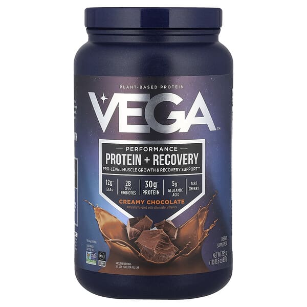 Vega Plant-Based Protein, Performance Protein + Recovery, Creamy Chocolate, 1 lb 13.5 oz (837 g)