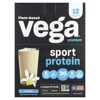 Vega, Sport, Plant-Based Premium Protein, Vanilla, 12 Pack, 1.5 oz (41 g) Each