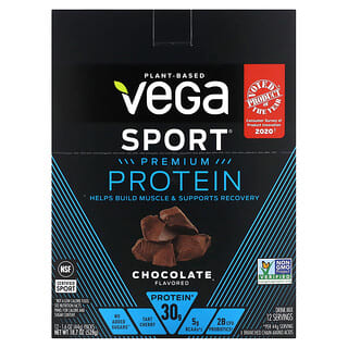 Vega, Sport, Plant-Based Premium Protein, hochwertiges pflanzliches Protein für Sportler, Schokolade, 12er-Pack, je 44 g (1,6 oz.)