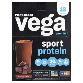 Vega, Sport, Plant-Based Premium Protein, Chocolate, 12 Packs, 1.6 oz (44 g) Each