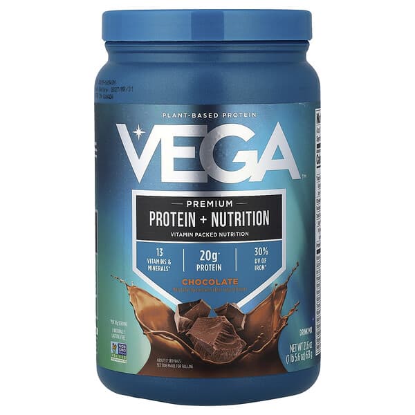 Plant-Based Protein, Premium Protein + Nutrition, Chocolate, 1 lb 5.6 oz (613 g)