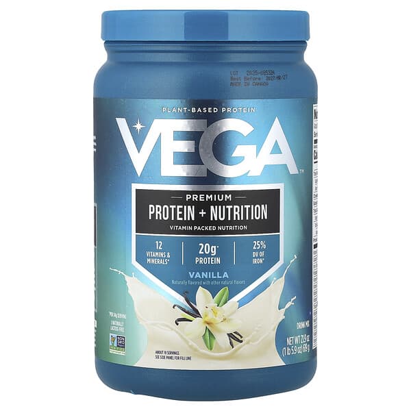 Plant-Based Protein, Premium Protein + Nutrition, Vanilla, 1 lb 5.9 oz (619 g)