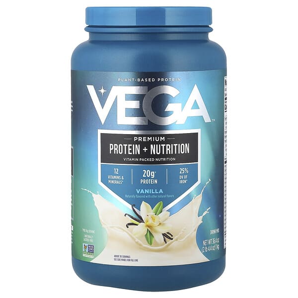 Plant-Based Protein, Premium Protein + Nutrition, Vanilla, 2 lb 4.4 oz (1 kg)