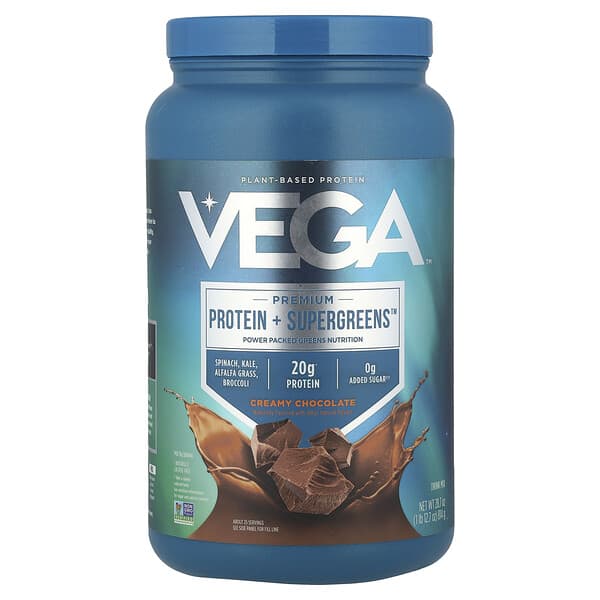 Vega Plant-Based Protein, Premium Protein + Supergreens™, Creamy Chocolate, 1 lb 12.7 oz (814 g)