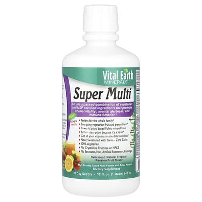Vital Earth Minerals, Super Liquid Multivitamin, Natural Passion Fruit Citrus Flavor, 32 fl oz (946 ml)