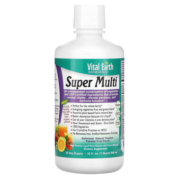 Vital Earth Minerals, 슈퍼 멀티, 천연 트로피컬 패션프루트, 946ml(32fl oz)