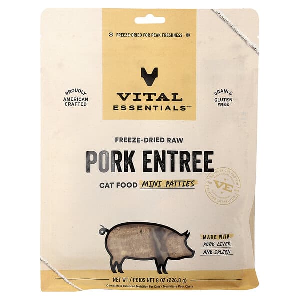 Vital Essentials, 凍乾未加工貓糧，豬肉爲主，8 盎司（226.8 克）