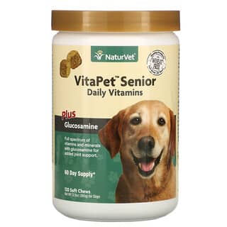NaturVet, VitaPet Senior, Vitamines quotidiennes et glucosamine, Pour chiens, 120 gommes à mâcher, 360 g