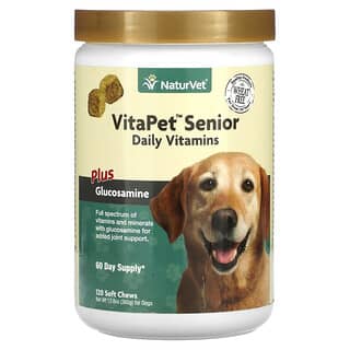 NaturVet, VitaPet Senior วิตามินประจำวันเสริมด้วยกลูโคซามีนสำหรับสุนัข บรรจุเม็ดเคี้ยวแบบนิ่ม 120 เม็ด ขนาด 12.6 ออนซ์ (360 ก.)