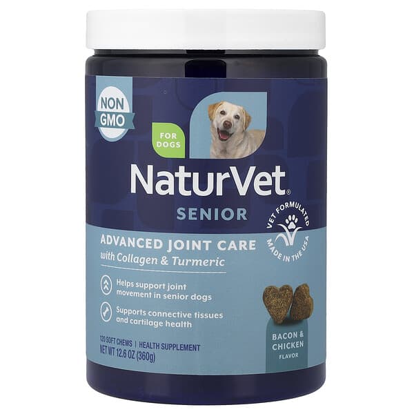 NaturVet, 老年犬專用高階關節健康 + 膠原蛋白和薑黃，120 片軟咀嚼片，12.6 盎司（360 克）