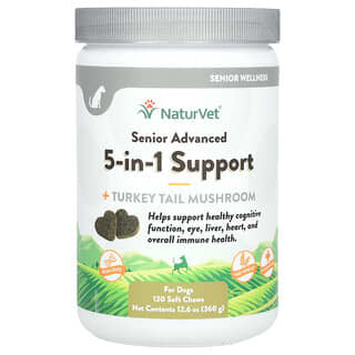 NaturVet, Senior Advanced 5-in-1 Support + Tail Mushroom, For Dogs, 120 Soft Chews, 12.6 oz (360 g)