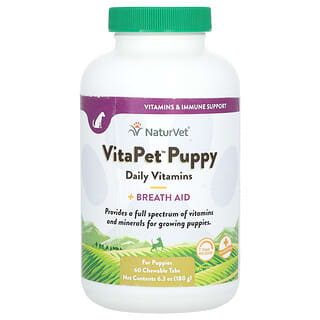NaturVet‏, VitaPet Puppy, ויטמינים יומיים + סיוע בנשימה, לגורים, 60 טבליות לעיסות, 180 גרם (6.3 אונקיות)